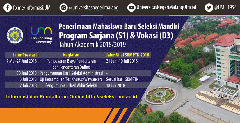 Pendaftaran Jalur Nilai SBMPTN Universitas Negeri Malang Dibuka!